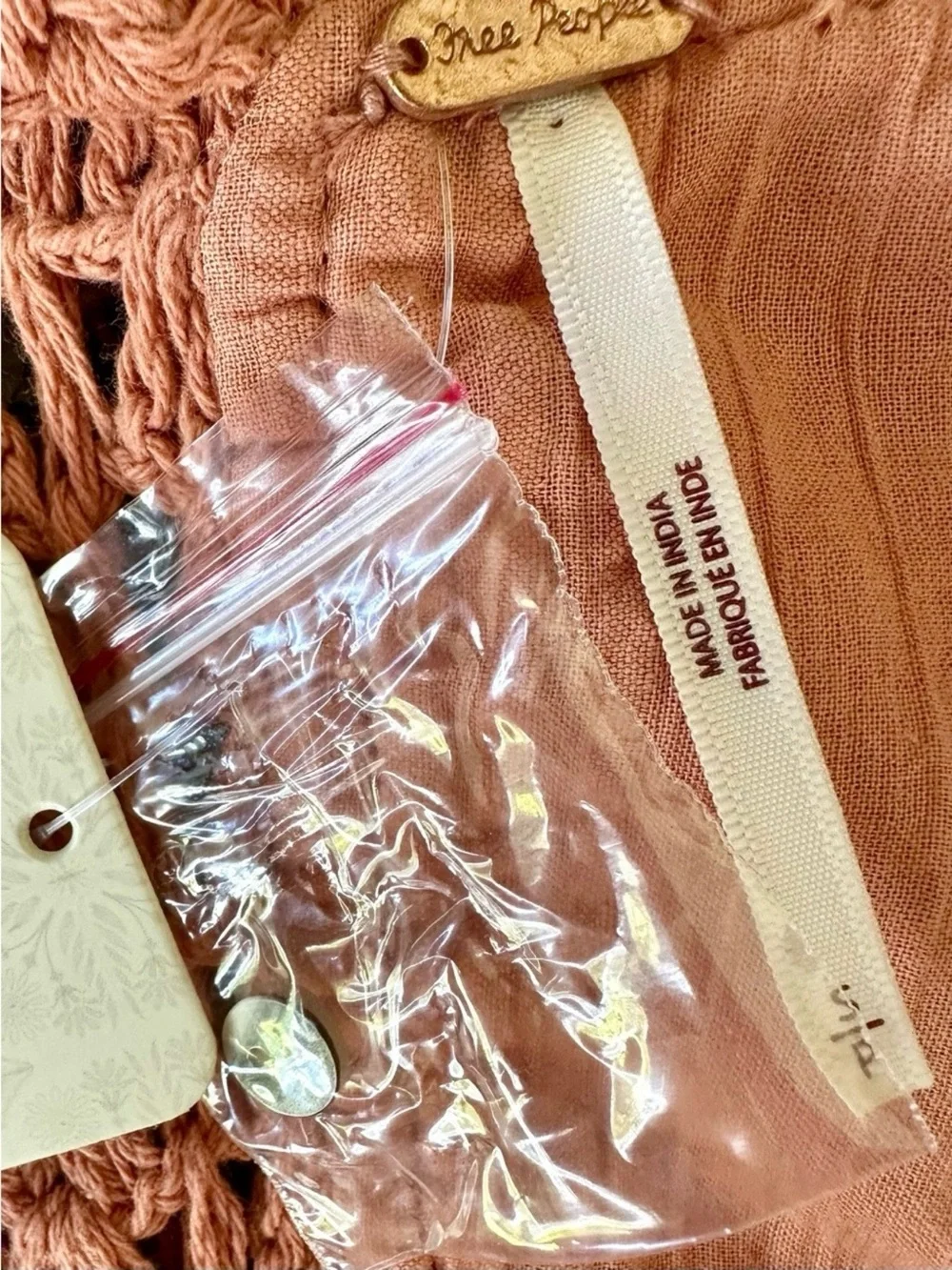 🤍 NWT Free People Small Petite Crochet Open Back Boho Peasant Top Terracotta